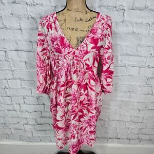 H&M mini dress Sz M floral puff 3/4 sleeve summer pink A28